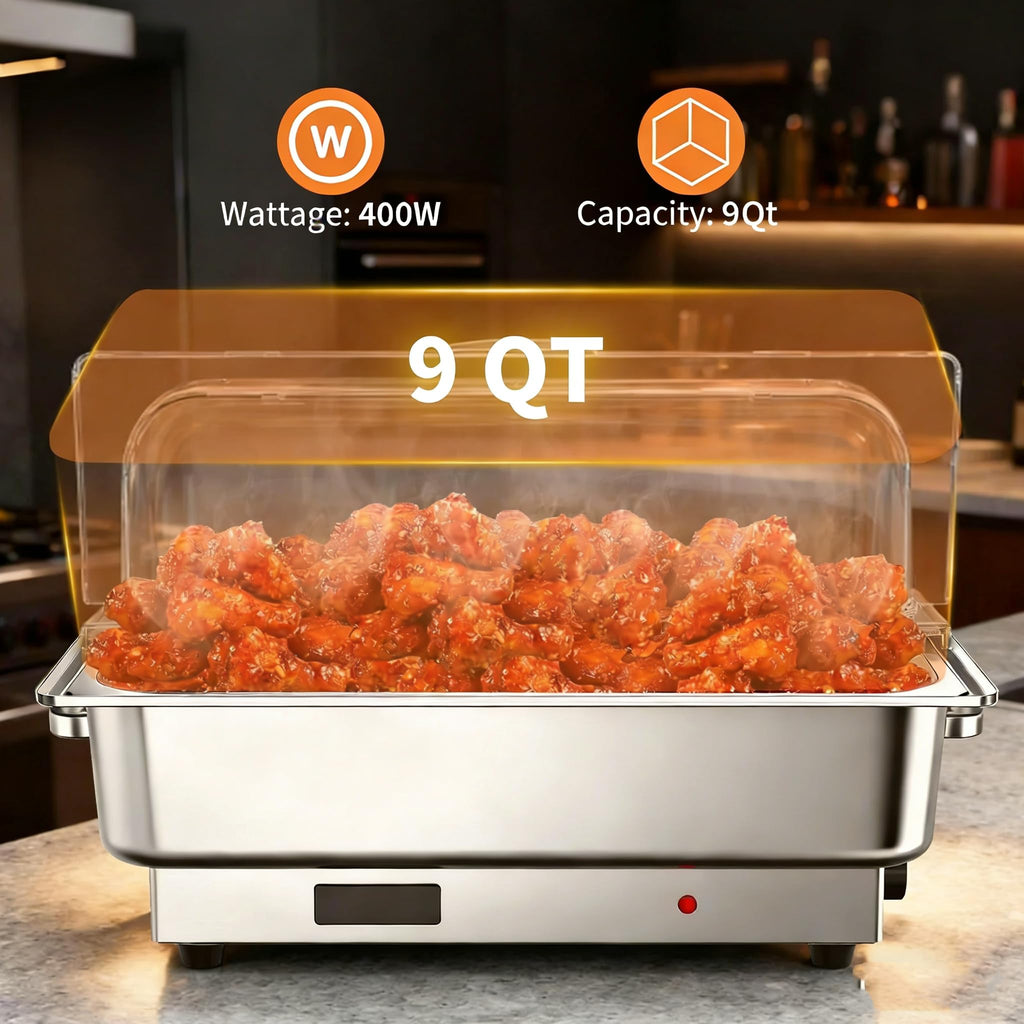 Electric Chafing Dish Buffet Set, 2 × 4.5 QT Roll Top Food Warmer