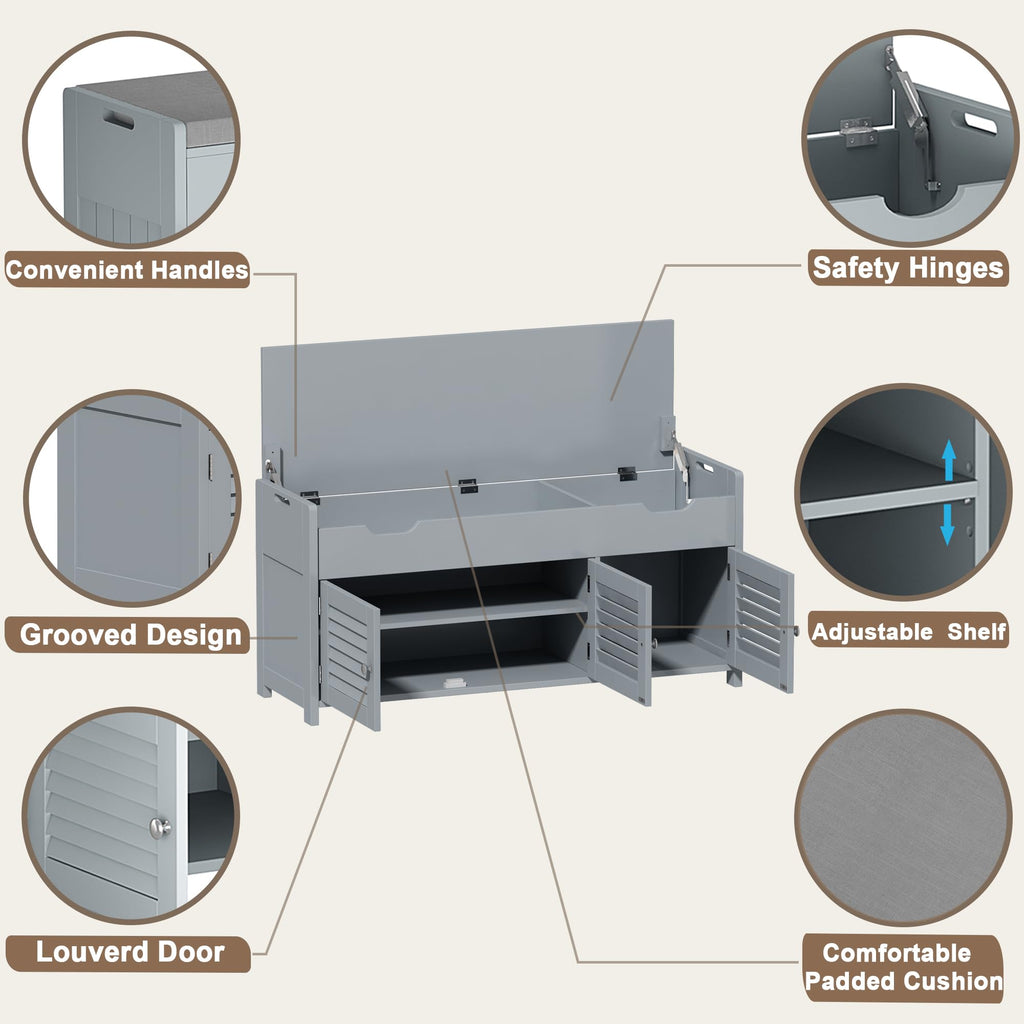 Shoe Storage Bench with Lift Top Storage & Cushioned Seats