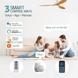 52 Inch Inspired Maverick Style Low Profile Smart Ceiling Hugger Fan with LED Light & Remote - Flush Mount, WiFi Alexa, 6-Speed Reversible - White