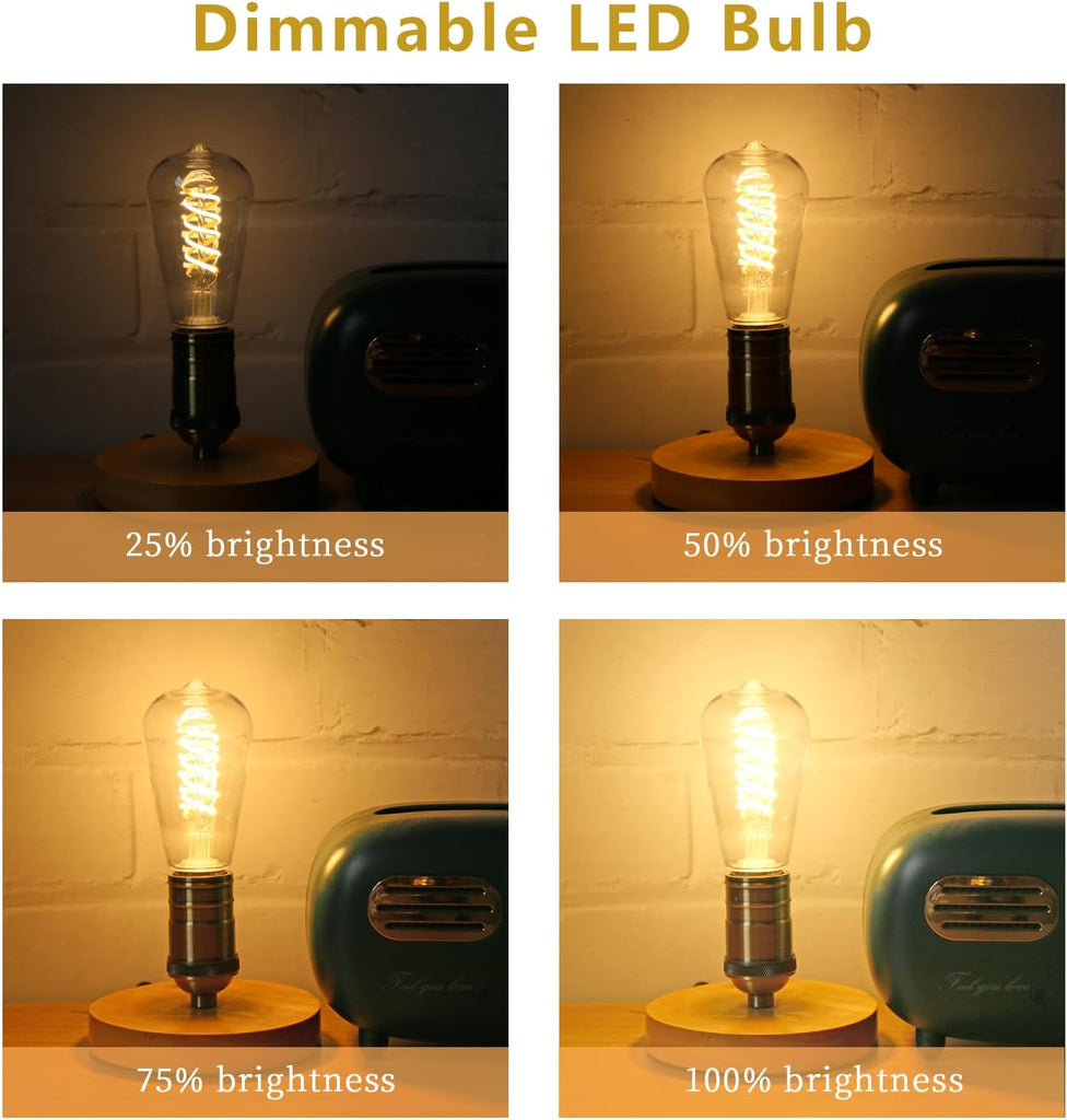 Dimmable ST19 LED Light Bulbs, Warm White 2700K, E26 Base, 6 Pack