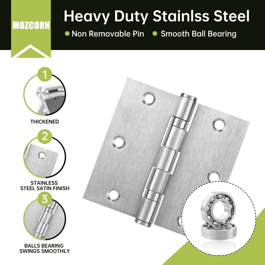 3 Pack Door Hinges 3.5 x 3.5 Inches, Heavy Duty Stainless Steel Ball Bearing Hinges with Screws, Non Removable Pin