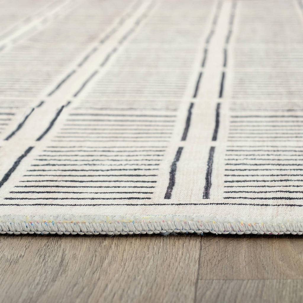 Bohemian Stripe Non-Slip Washable Lines Runner Rug Ivory