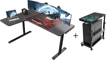 60 Inch L60 L Shaped Gaming Desk with Height Adjustable Computer Tower Stand Workstation