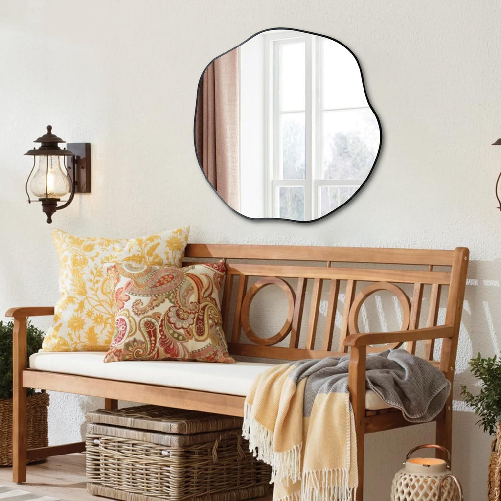 25" Irregular Round Wall Mirror, Scalloped Frameless Mirror