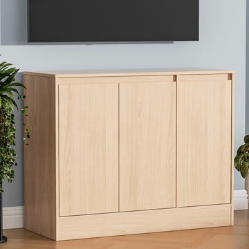 Buffet Cabinet with 3 Doors, Coffee Bar Cabinet with Storage, Oak