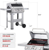 4-Burner Propane Gas Grill, Stainless Steel Outdoor BBQ Grill with Clearview Lid and Foldable Side Shelf for Patio and Garden