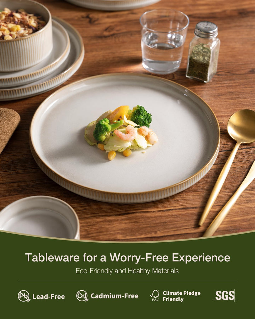 Star Stoneware Dinnerware Set, Reactive Glaze Plates & Bowls for 4