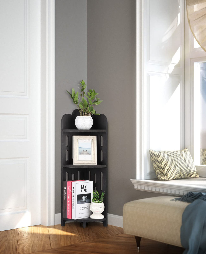Bathroom Corner Shelf Stand, 3 Tier Solid Wood Display Shelf for Narrow Space, Shower Corner Shelf, Plant Stand