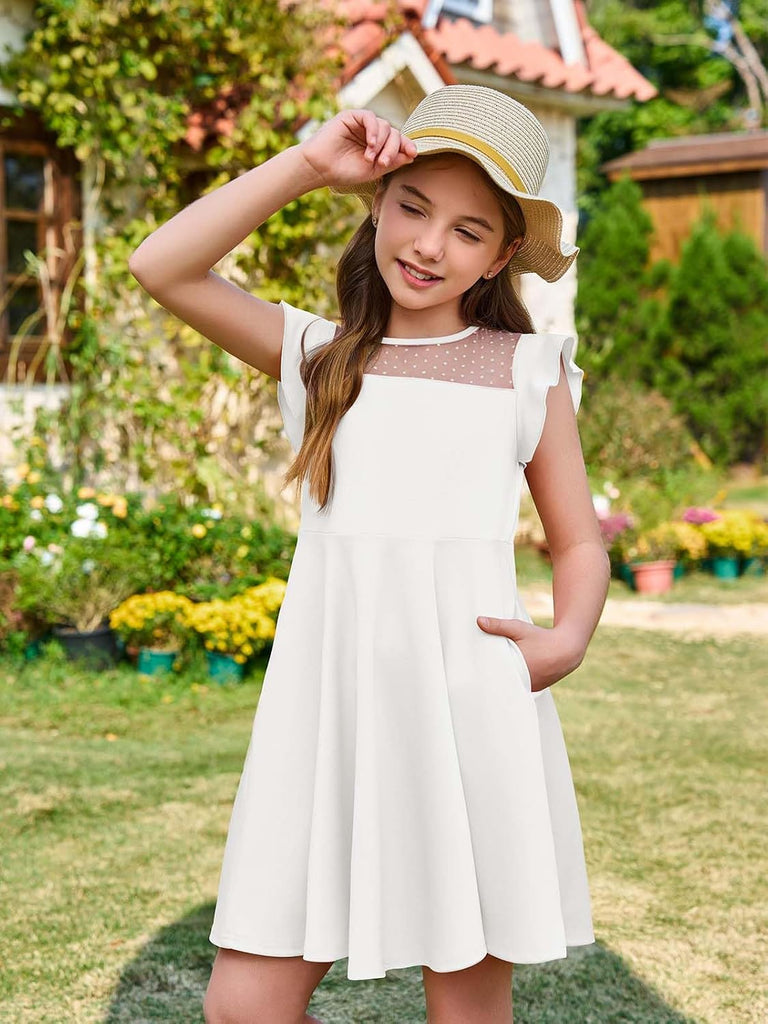Girls Dress Summer Ruffle Sleeve Mesh A Line Party Dresses