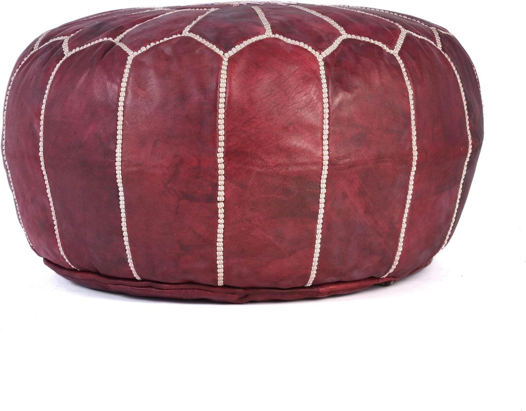 Moroccan Embroidered Leather Pouf | Delivered Unstuffed | Ottoman, Footstool, Footrest, Hassock, Floor Cushion