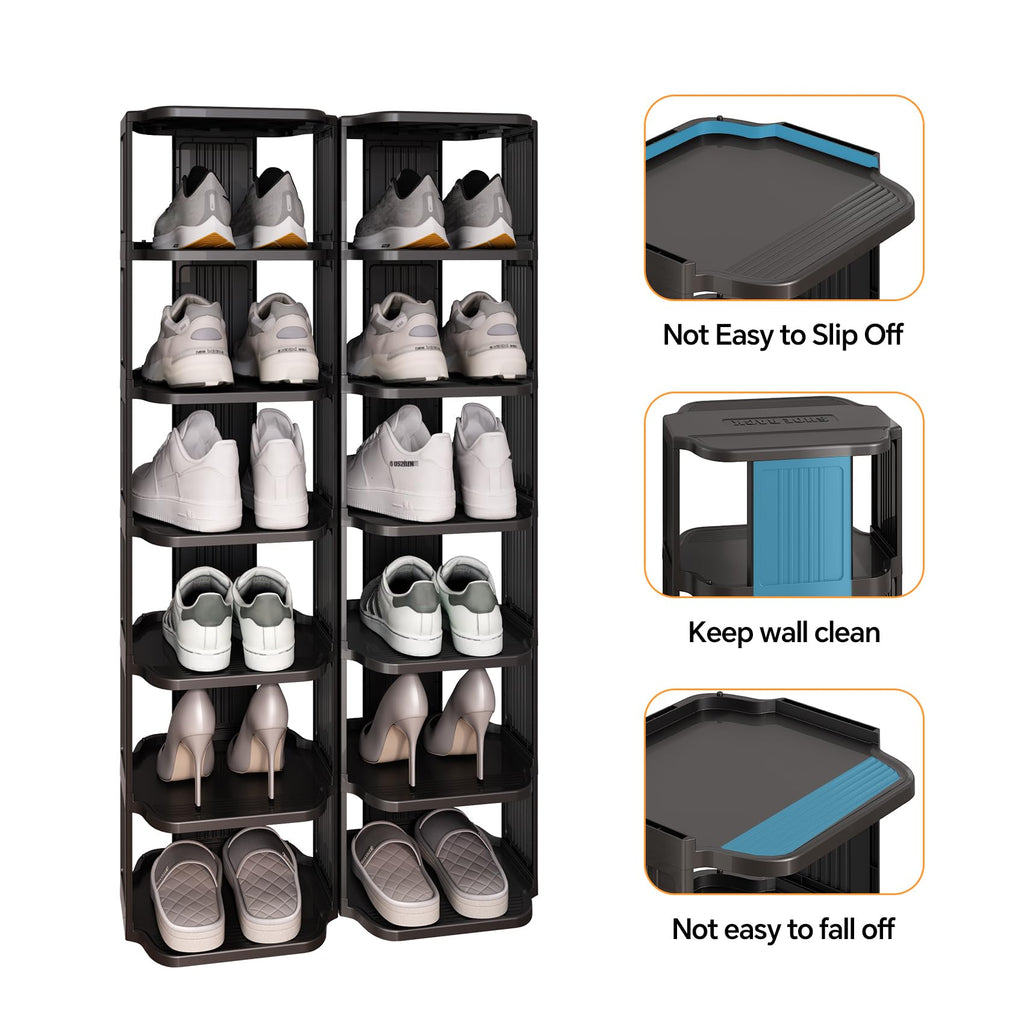 Stackable 16-Tier Shoe Rack for Closet & Entrance - Tall, Narrow, Vertical Shoe Stand - Plastic, Free Standing
