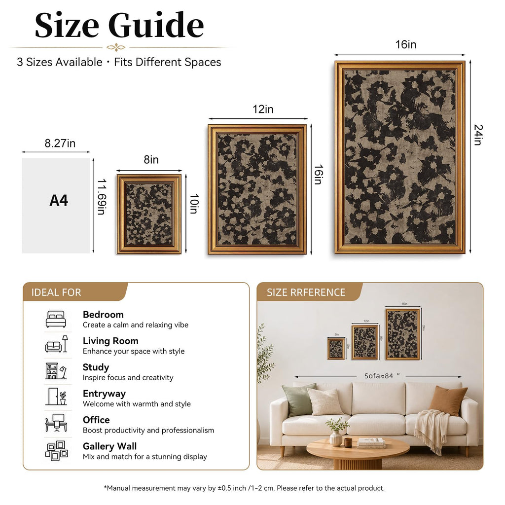 Crushed Flower Botanical Vintage Gold Framed Wall Art 12x16 inch