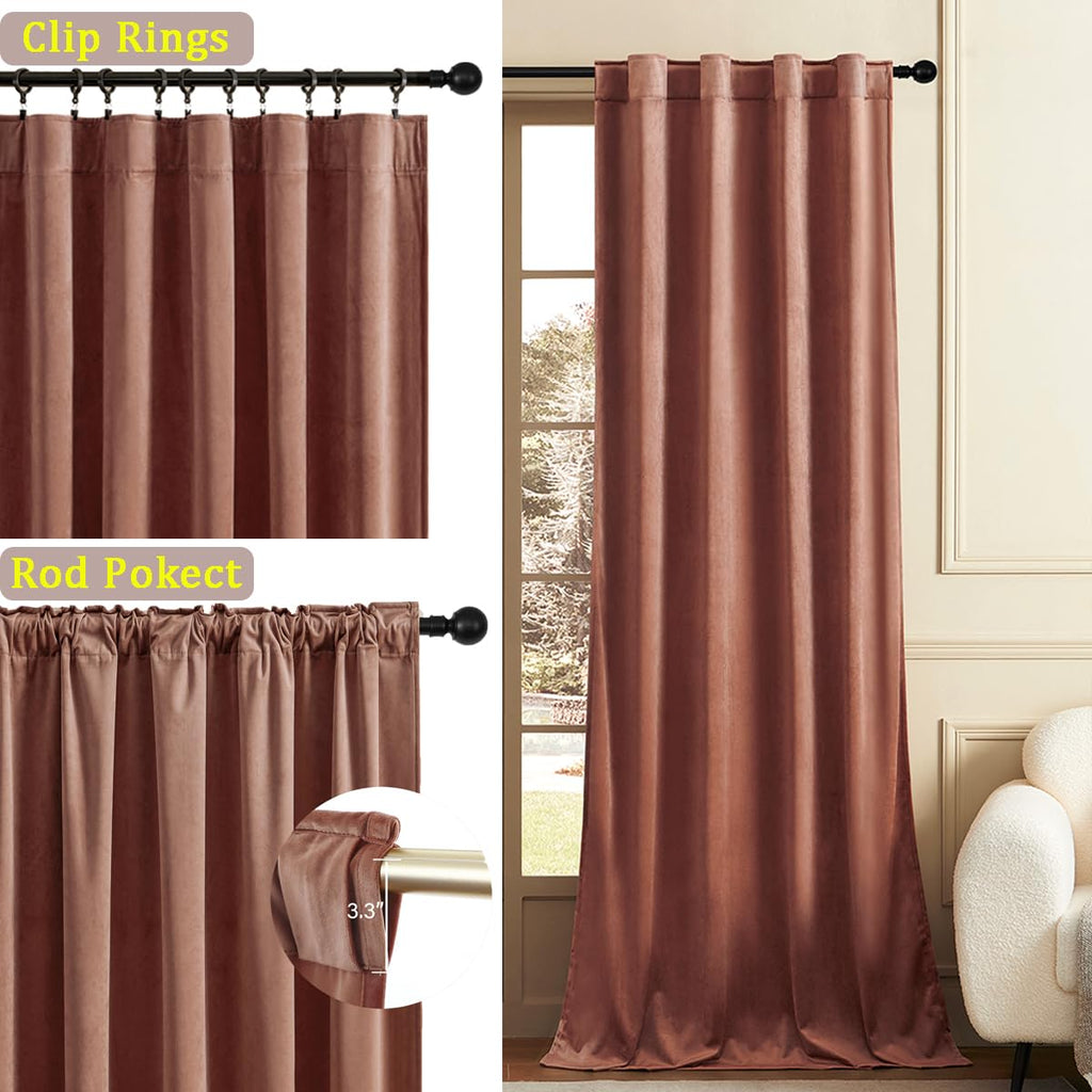 Wild Rose Pink Velvet Blackout Curtains 52x96inches, 2Pcs, Back Tab