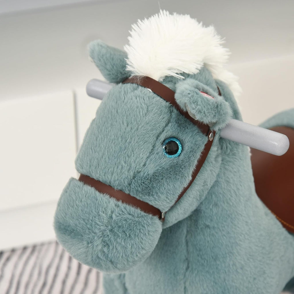 Kids Rocking Horse with Bear Toy Fun Realistic Sounds Toddler Blue