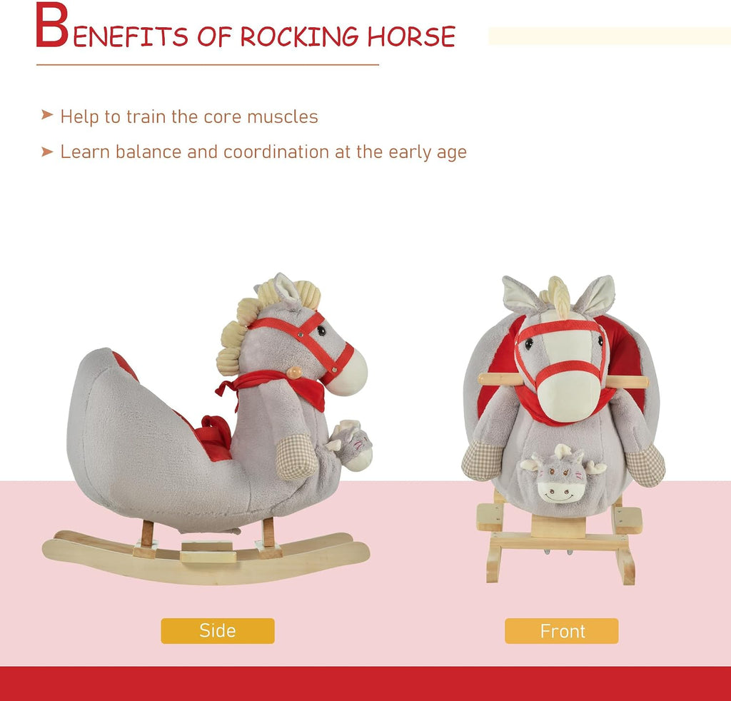 Kids Ride-On Rocking Horse Toy Rocker Lullaby Song 18-36 Months Gray