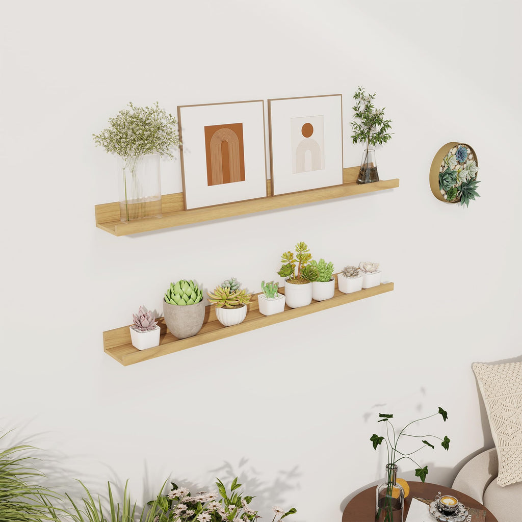 30 Inch Floating Shelves, Oak Picture Ledge Shelf Set of 2