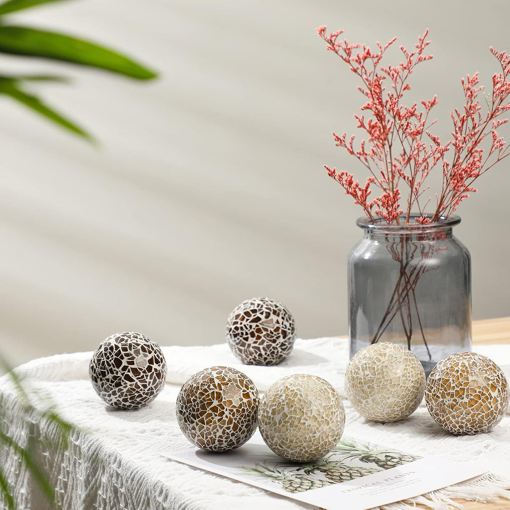 6 Pcs Mosaic Sphere Balls Decorative for Bowls, Mosaic Glass Balls Decorative Orbs Table Sphere Decor Centerpiece for