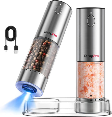 Rechargeable Electric Salt and Pepper Mill Set with Large Capacity - Set of 2