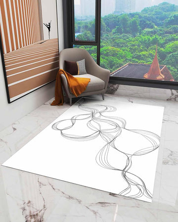 Abstract Minimalist Line on White Area Rug, Living Room & Bedroom Decor, Modern Art Plush Carpet 36x60in