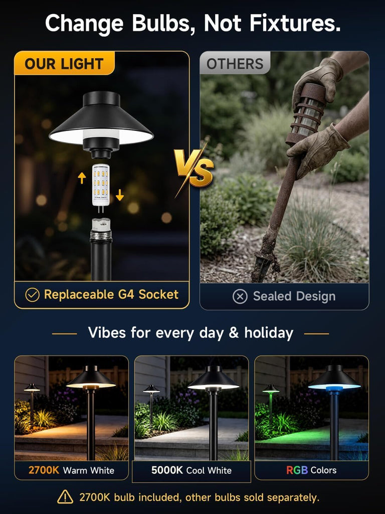 Solid Brass Low Voltage Hat-Top Path Light, Black, G4 2700K 12Pk