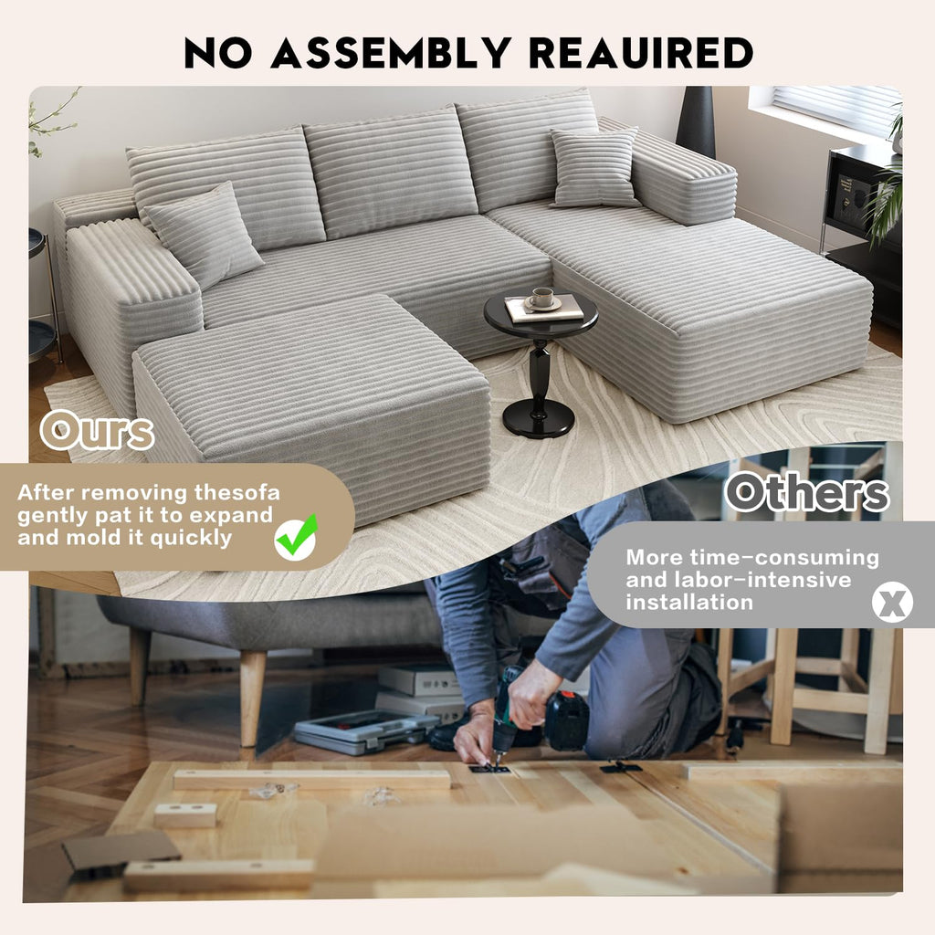 107.5" Cloud Sectional Couch with 1 Ottoman, Modern Modular Sofa with Deep Seat, Comfort U Shaped Sofa Couches Bedroom