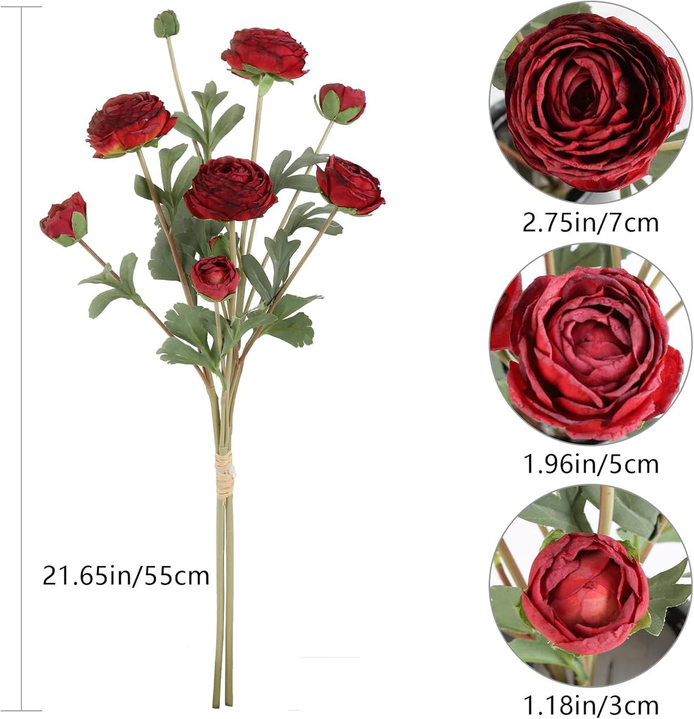 Ranunculus Artificial Flower,Silk Flowers Fake Persian Buttercup Flower 18 Heads Vintage Ranunculus Arrangement