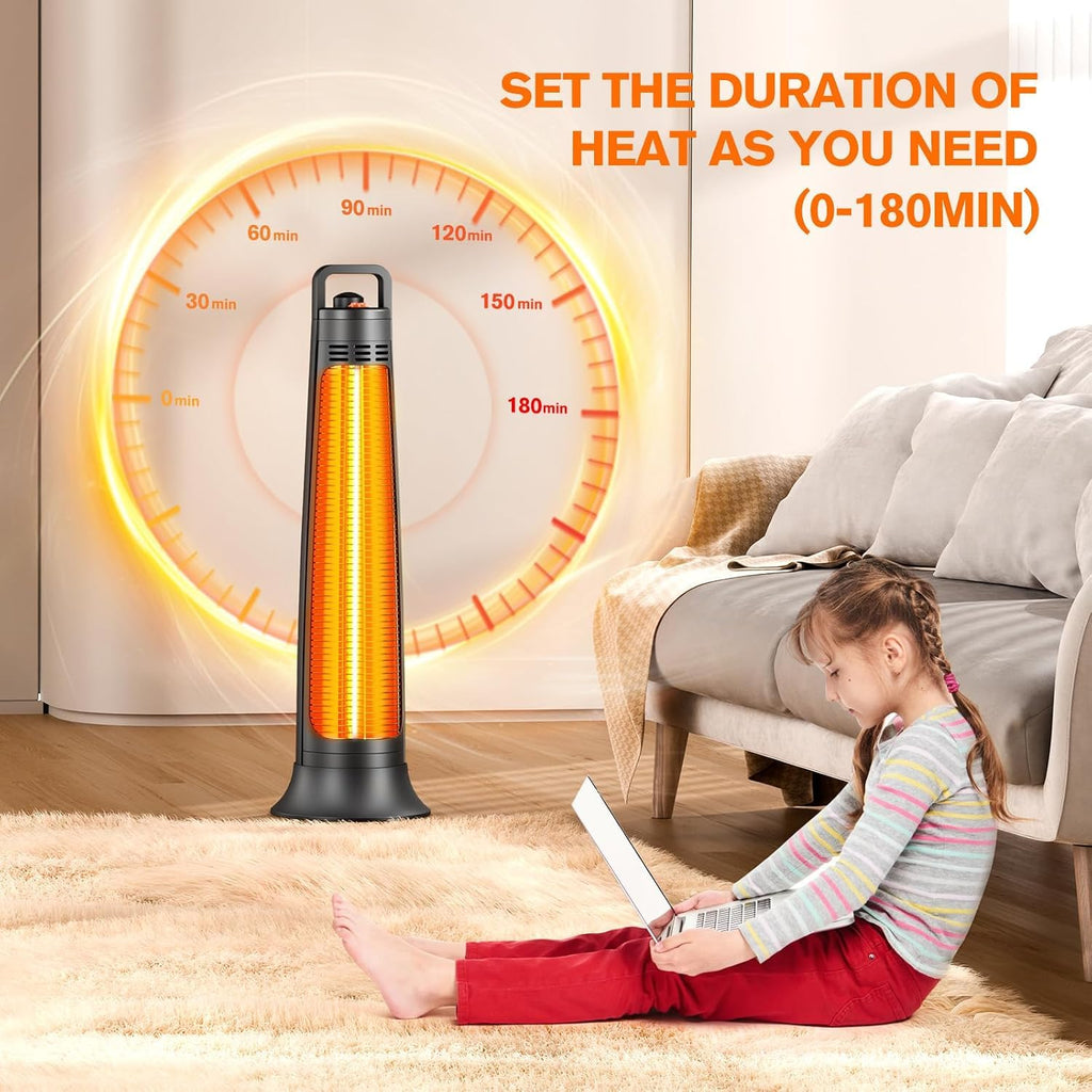 Outdoor Heaters, 1500W, Infrared Patio Heater with 3H Timer, 60° Oscillation, Tip-Over & Overheat Protection