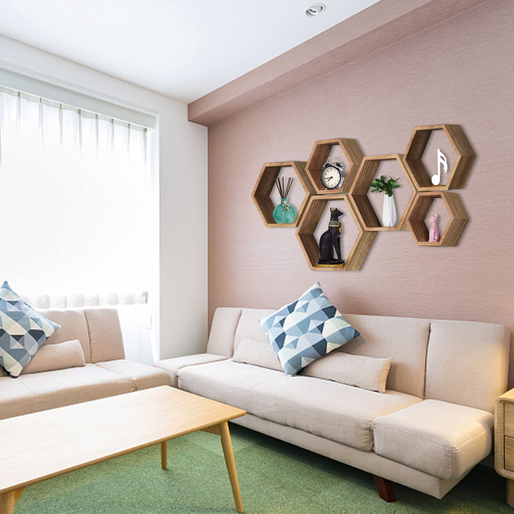 Hexagon Shelves, Floating Wall Shelf, Honeycomb Octagon Cube Shelves Wood