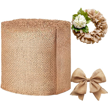 4" x 10yd NO-FRAY Burlap Ribbon Roll ~ Long Fabric with Finished Edges. Perfect for Weddings, Crafts, and Decor.