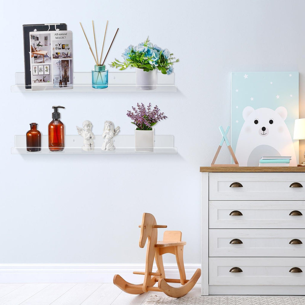6 Pcs 36 Inch Acrylic Floating Shelves Wall Mounted Clear Shelves Acrylic Floating Bookshelf Invisible Storage Rack