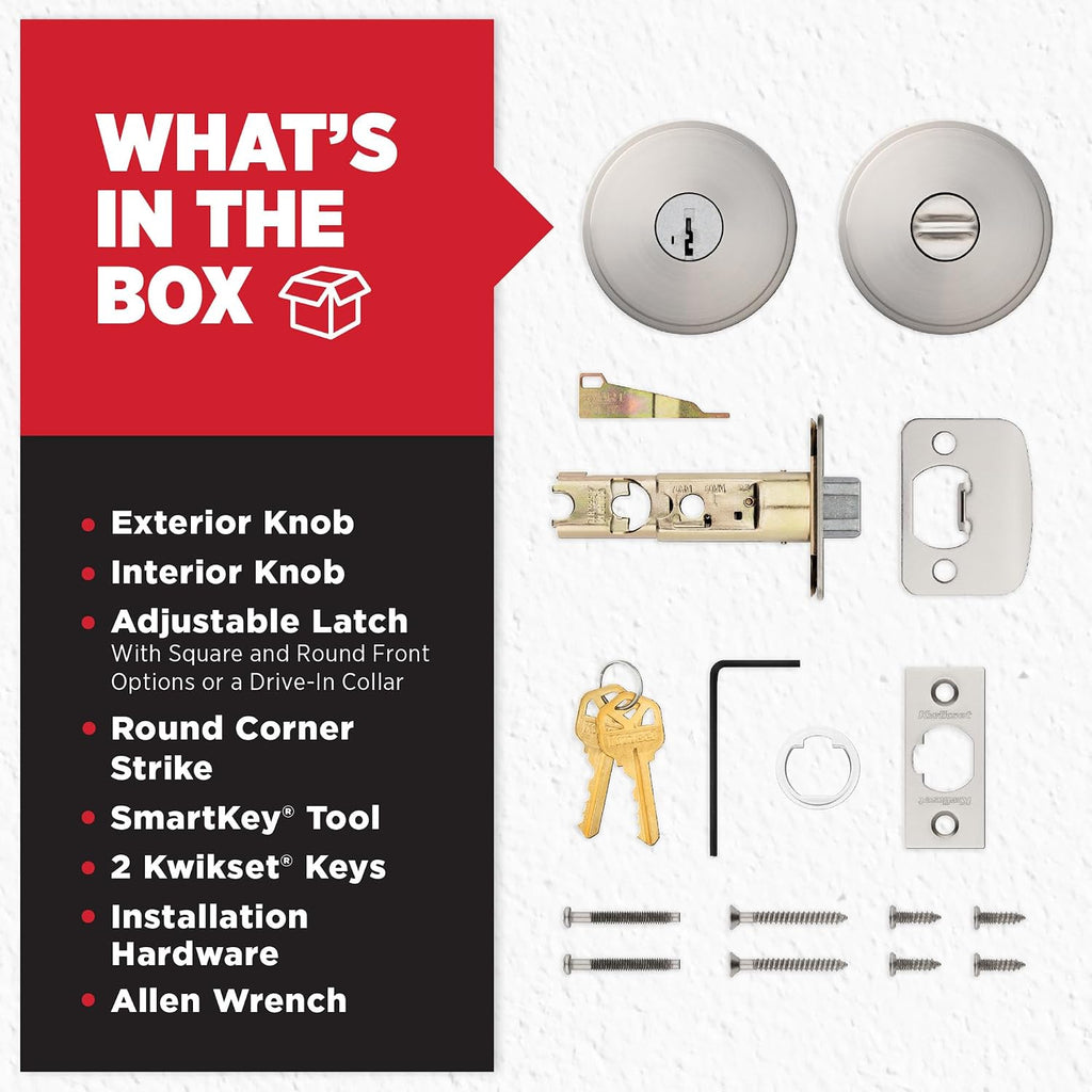 Pismo Entry Door Knob with Lock and Key, Secure Keyed Handle Exterior, Front Entrance and Bedroom, Satin Nickel, Pick