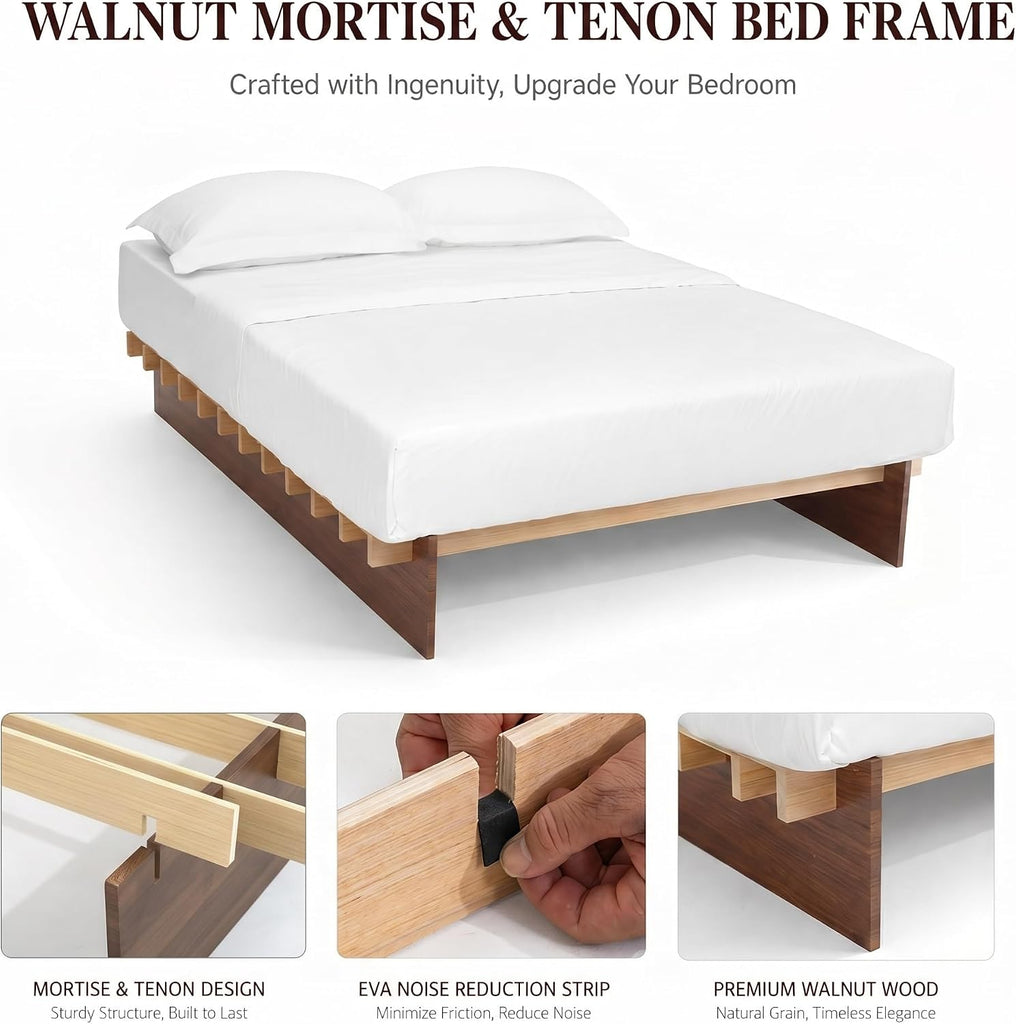 Wood Platform Bed Frame, Japanese Joinery Bed Frame, Walnut