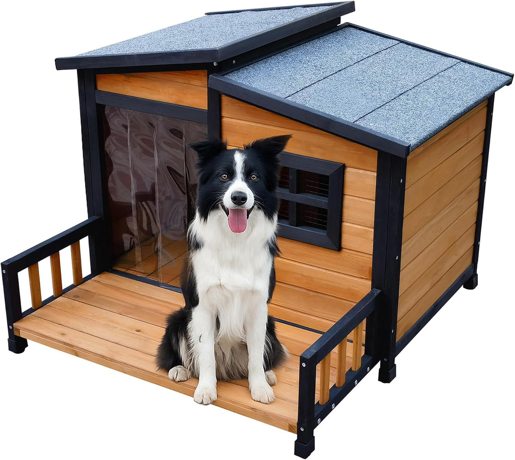 Large Dog House Outdoor Elevated Wooden Dog Kennel with Porch Brown 39"