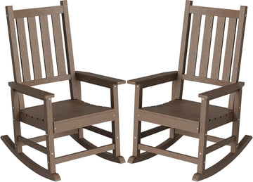 Oversized Rocking Chairs Set of 2, HDPE Porch Rocker, Brown