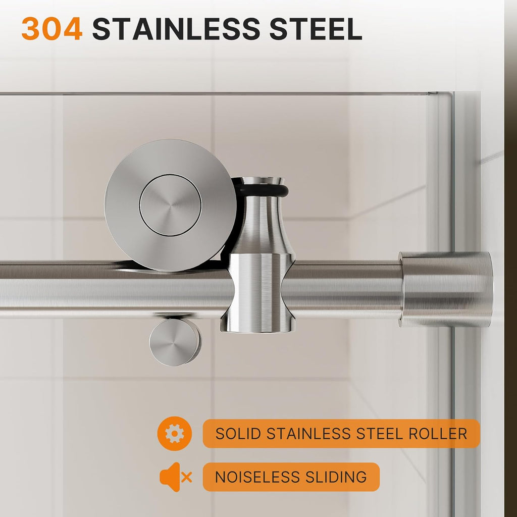 Frameless Shower Door, 44-48" W x 76" H Sliding Shower Door - 5/16"(8mm) SGCC Tempered Glass - Silent Soft-Close