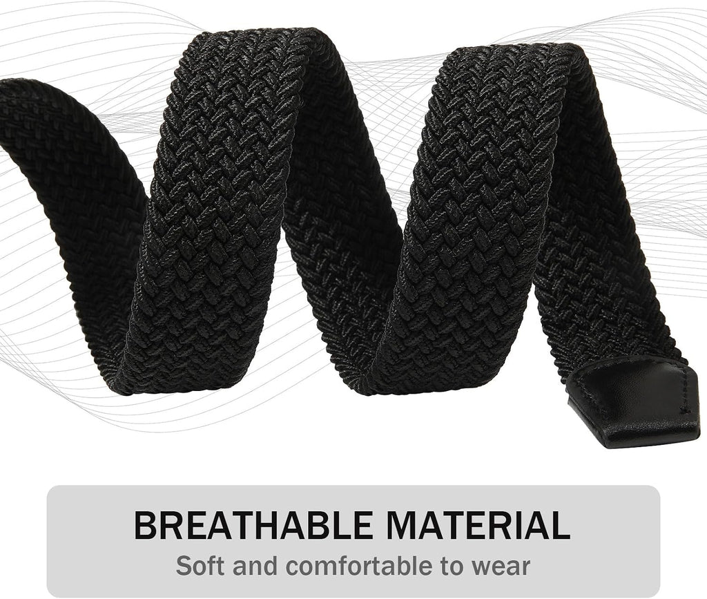 Boys Elastic Braided Belt - Black Buckle Stretch Woven Golf Belt