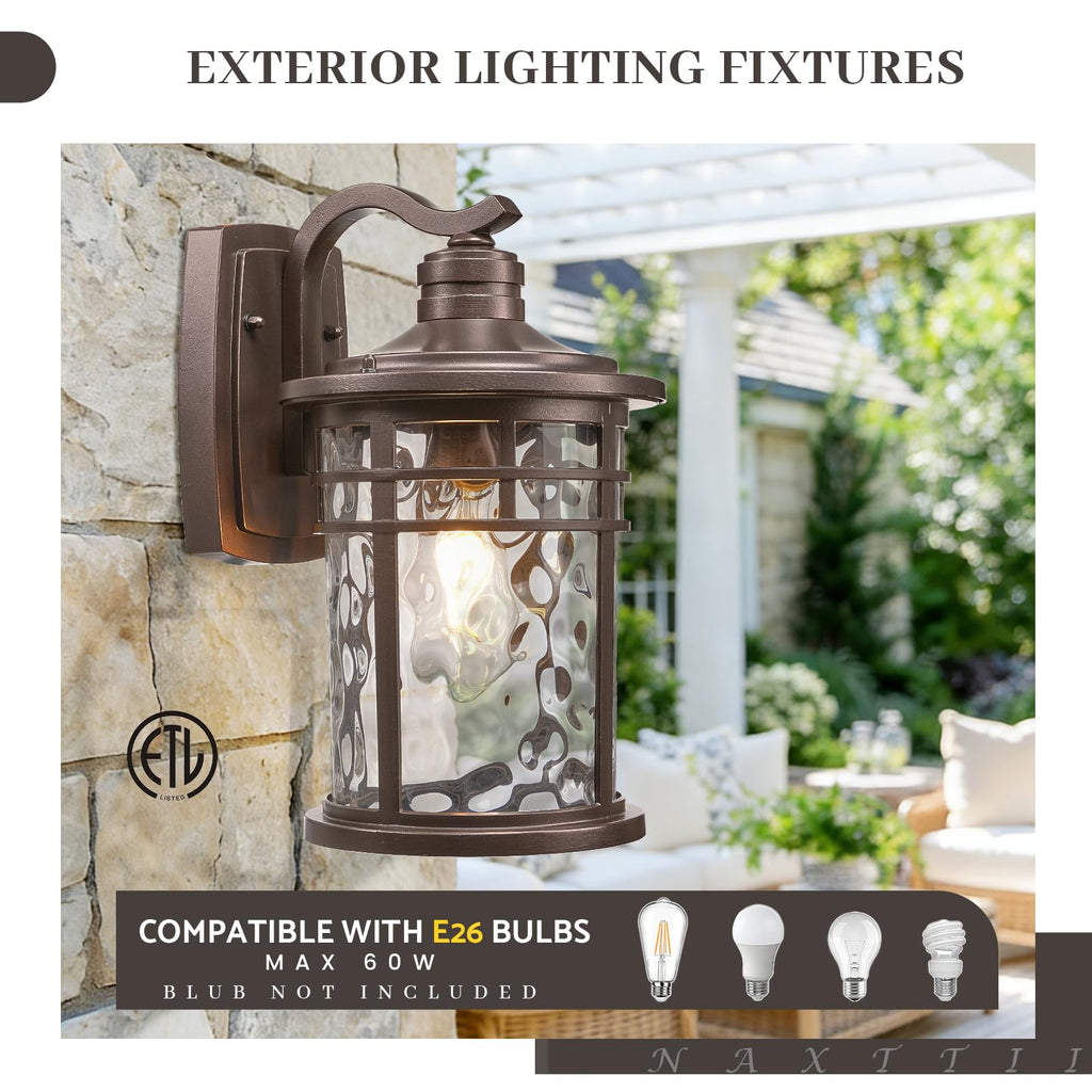 14.5 Inch Height Outdoor Wall Lights Waterproof Exterior Lighting Fixtures with Water Ripple Glass ORB Finish Outside