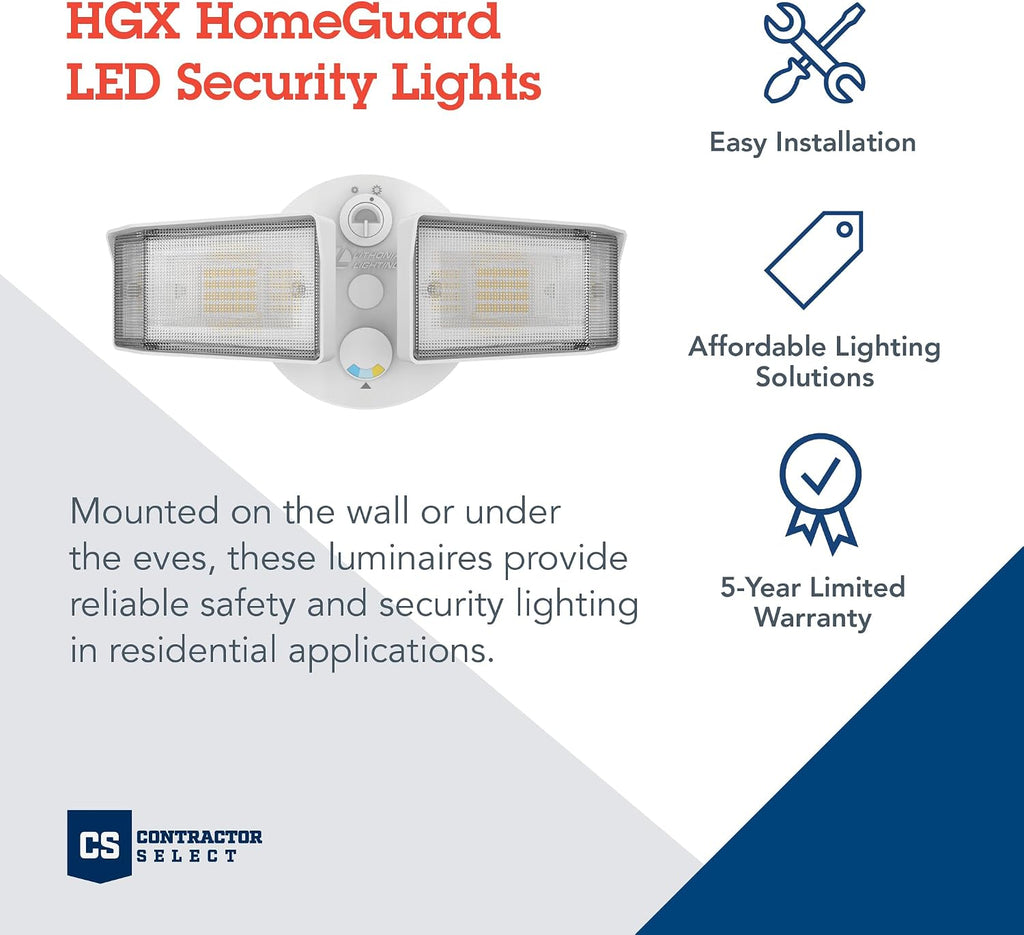 HomeGuard 2-Light LED Outdoor Flood Lights, Outdoor LED Lights, Dusk to Dawn Sensor, Adjustable Lumens, Selectable