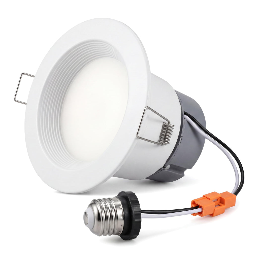 12 Pack 4 Inch Retrofit LED Recessed Lighting with E26 Adaptor, Can Lights with Baffle Trim, Dimmable, Damp Rated, 8W
