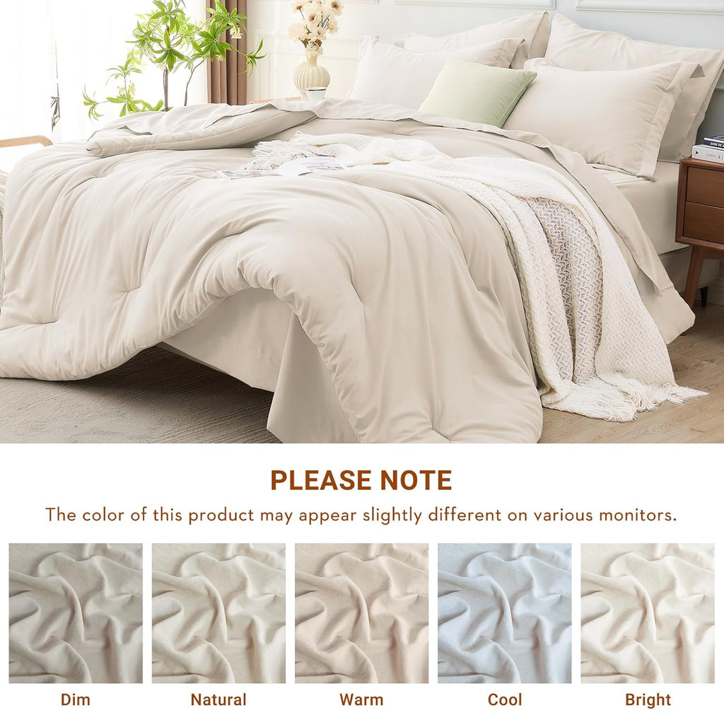 7 Pieces Queen Comforter Set, Soft Bed in a Bag Queen, All Season Bedding Set with Comforter, Flat Sheet, Fitted Sheet
