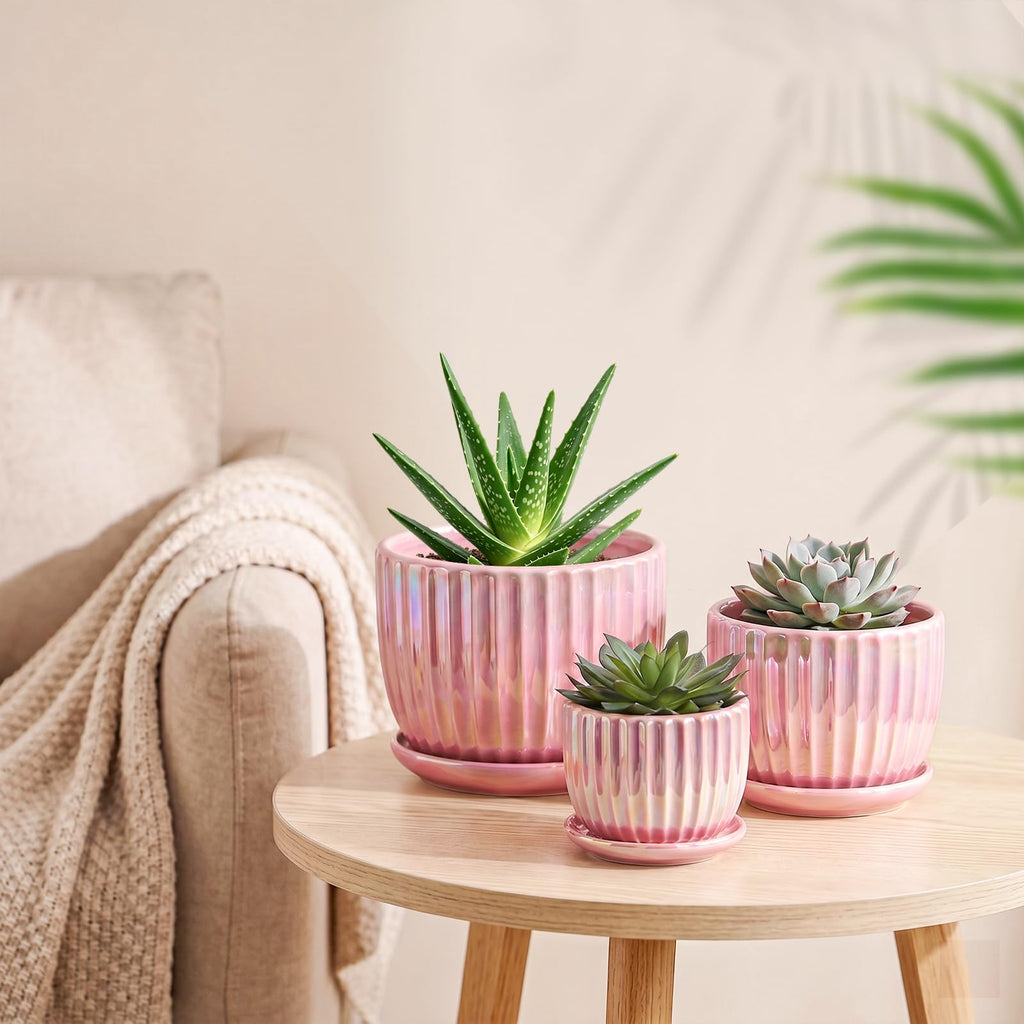 Ceramic Plant Pots 4+5.5+6.7 Inch Indoor Planters with Drainage & Saucers