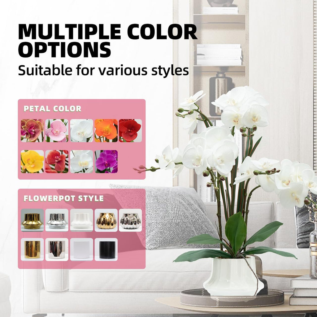 Artificial Orchid Flower Plant 20.9'' Real Touch Faux Orchids in Ceramic Vase White Fake Phalaenopsis Flower