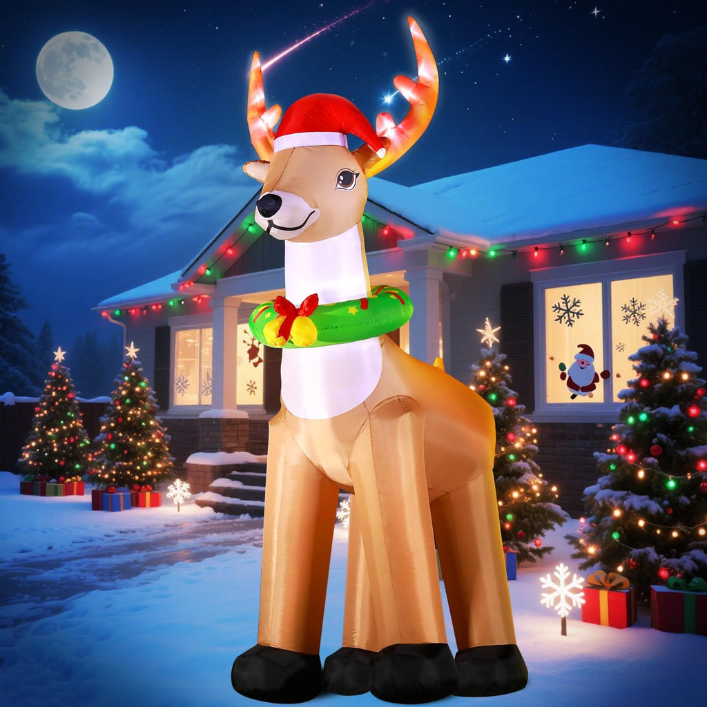 12FT Giant Christmas Inflatable Reindeer Decoration with Chasing LED Lights,Blow Up Yard Decoration for Party Garden