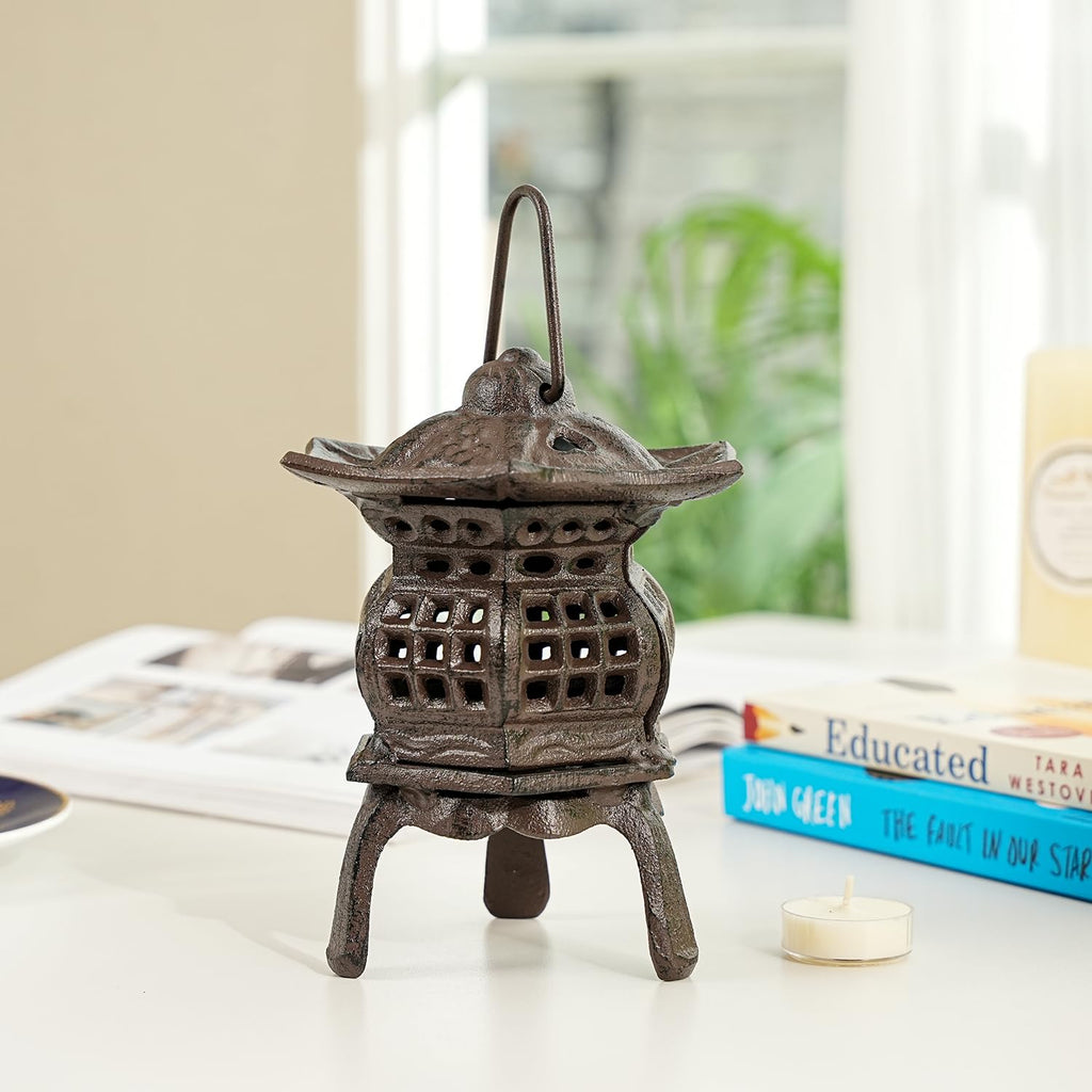 Cast Iron Lantern, Rustic Brown - Palace Hanging Candle Holder