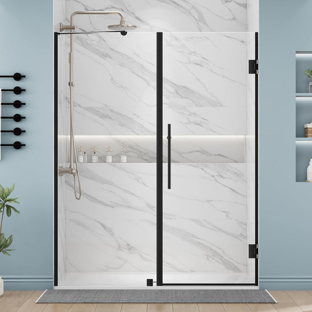 60-60.5" W x 72" H Frameless Glass Shower Door Adjustable, Hinged Shower Door with Ultra Clear Tempered Glass