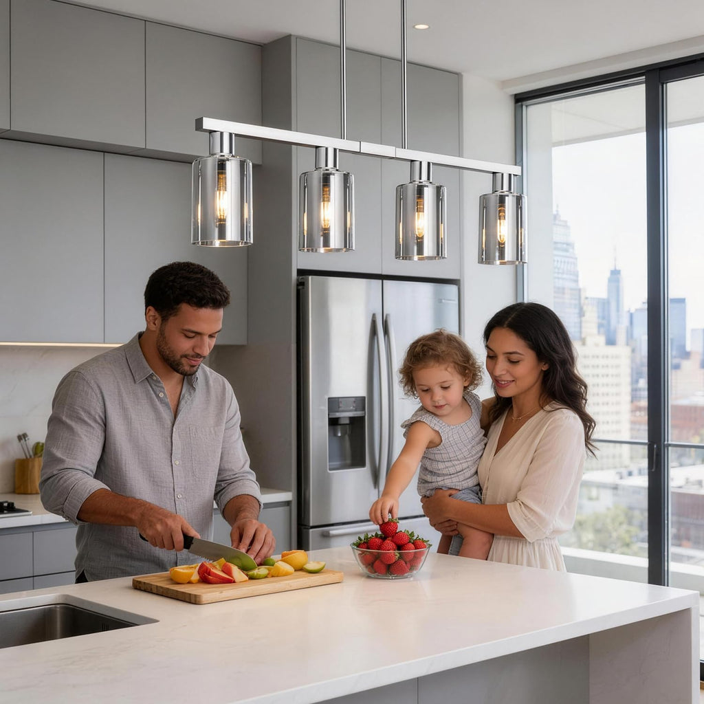 Kitchen Island Lighting, Chrome Dining Room Light Fixture/Island Light Over Table Hanging for Farmhouse