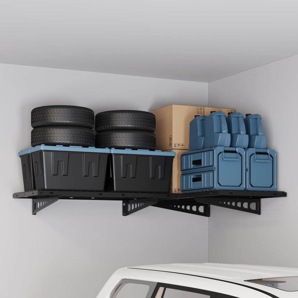 2 Pack 2x4ft Corner Wall Shelving Garage Storage Rack, Black