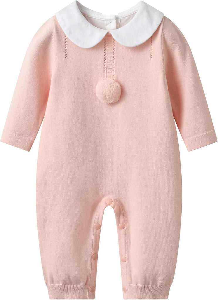 Baby Infant Boy Girl Peter Pan Collar Knit Sweater Romper Outfit Clothes One-Piece Coverall Baby Clothing Jumpsuit