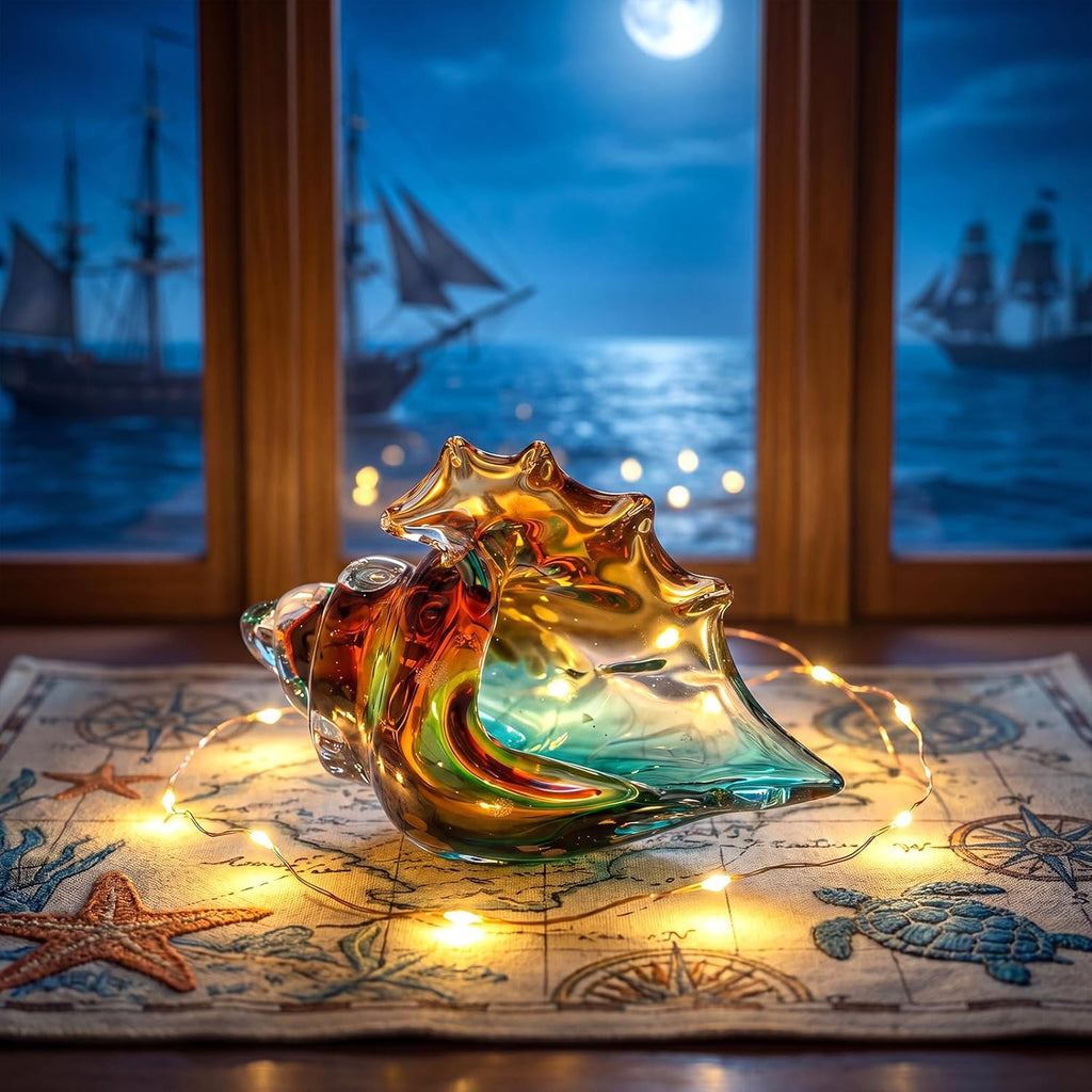 Hand Blown Glass Seashell Statue for Coastal Home Decor,Sea Shells