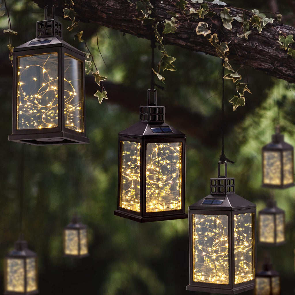 Lantern Lights Outdoor Waterproof Solar Table Lamp Hanging Lighting with 40 Warm White LEDs for Garden Patio